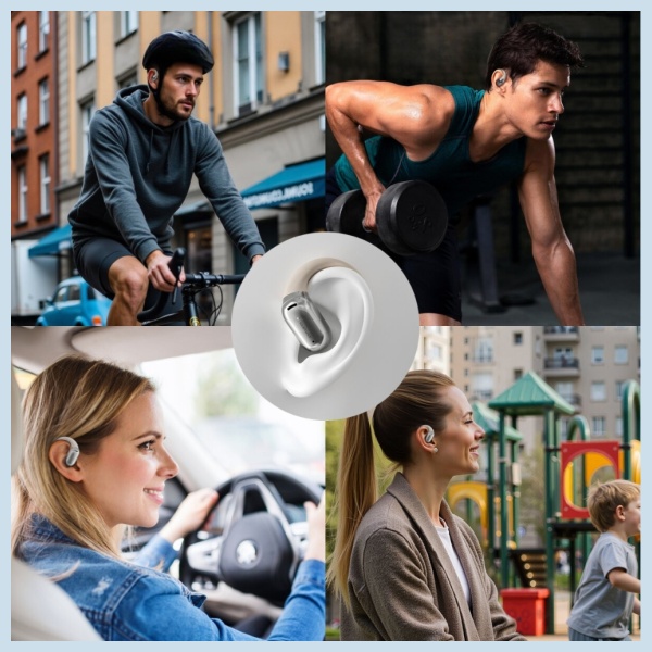 „Bluetooth“ ausinės 4smarts SkyBuds OWS su dirbtinio intelekto ekranu, smėlio spalvos aprašymas - Prekės nuotrauka