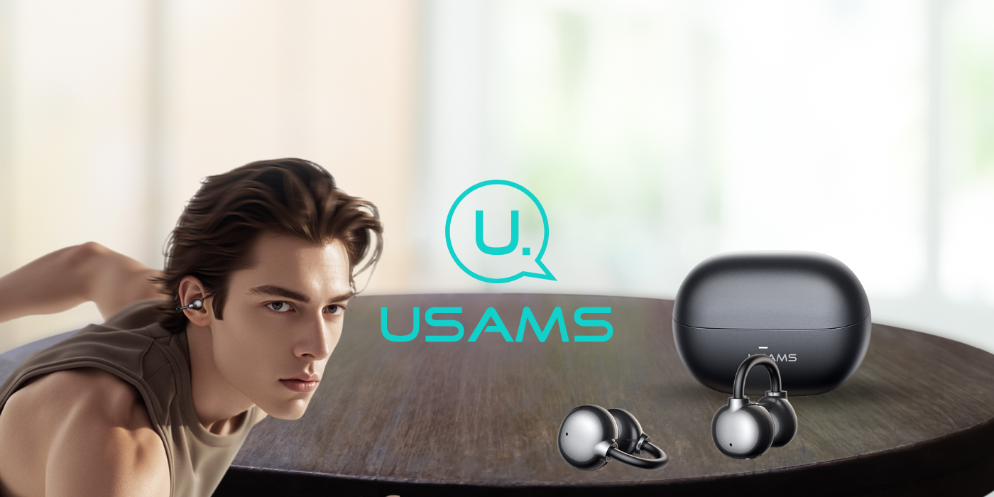 „Bluetooth“ ausinės USAMS Echo R02 „clip-on“ belaidės, pilkos spalvos aprašymas - Prekės nuotrauka