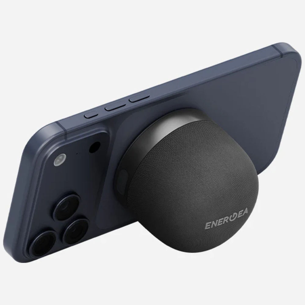 „Bluetooth“ garsiakalbiai Energea Magaudio Go Plus Qi MagSafe su dirželiu, grafito spalvos aprašymas - Prekės nuotrauka