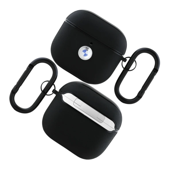 BMW BMA4SSLBK AirPods 4 ausinių dėklas juodos spalvos Geniune Leather Sidabrinis Logo aprašymas - Prekės nuotrauka