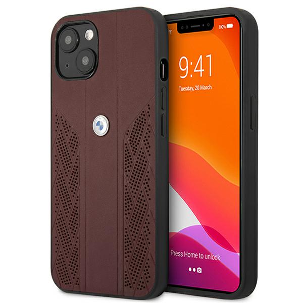 BMW BMHCP13MRSPPR Apple iPhone 13 / 14 / 15 6,1″ red kietas dėklas Leather Curve Perforate aprašymas - Prekės nuotrauka