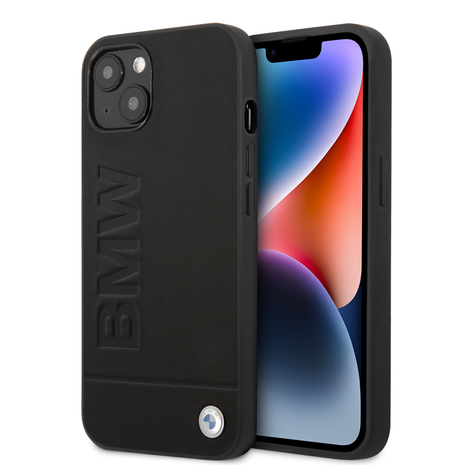 BMW BMHCP14MSLLBK iPhone 14 Plus / 15 Plus 6,7″ juodos spalvos Leather Stamp dėklas aprašymas - Prekės nuotrauka