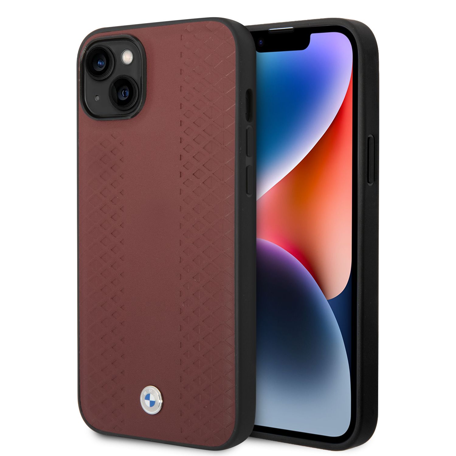 BMW BMHCP14S22RFGR dėklas Apple iPhone 14 15 13 6.1″ burgundy Leather Diamond Pattern aprašymas - Prekės nuotrauka