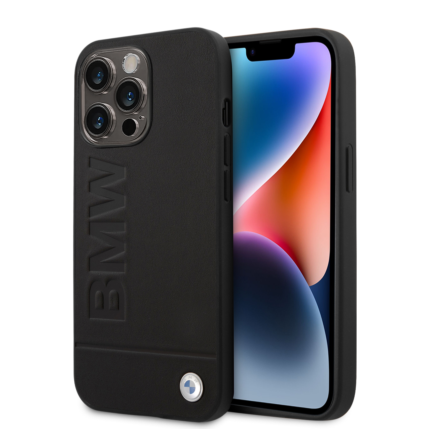 BMW BMHCP14XSLLBK iPhone 14 Pro Max 6,7″ juodos spalvos Leather Stamp dėklas aprašymas - Prekės nuotrauka