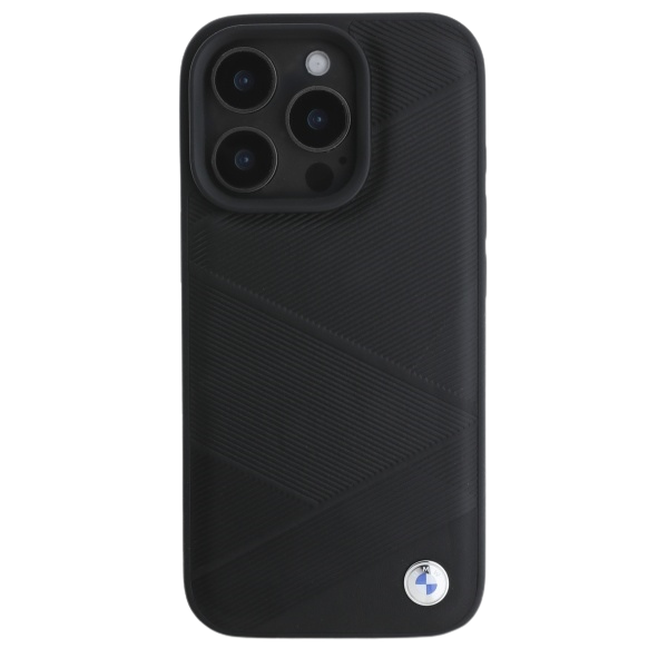 BMW BMHCP16L23RCGPK iPhone 16 Pro 6.3″ juodos spalvos kietas dėklas Sign Leather Crossing Lines Pattern aprašymas - Prekės nuotrauka