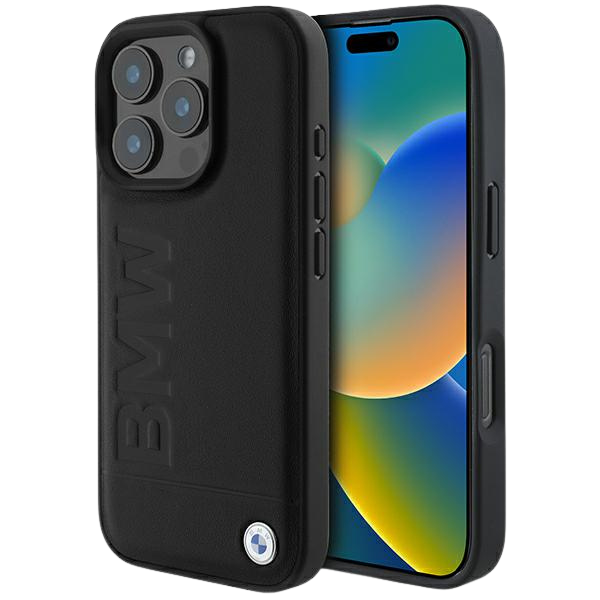 BMW BMHCP16LSLLBK Apple iPhone 16 Pro 6.3″ juodos spalvos kietas dėklas Leather Hot Stamp aprašymas - Prekės nuotrauka