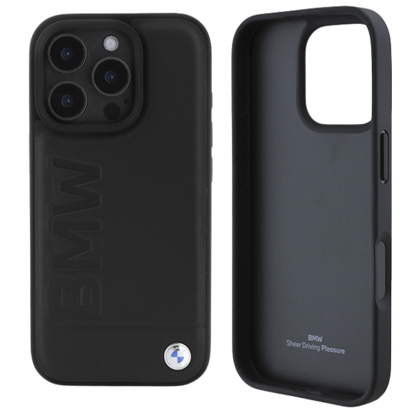 BMW BMHCP16LSLLBK Apple iPhone 16 Pro 6.3″ juodos spalvos kietas dėklas Leather Hot Stamp aprašymas - Prekės nuotrauka