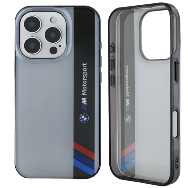 BMW BMHCP16S23HTFEG Apple iPhone 16 6.1″ pilkas kietas dėklas Motorsport IML Vertical Stripe aprašymas - Prekės nuotrauka