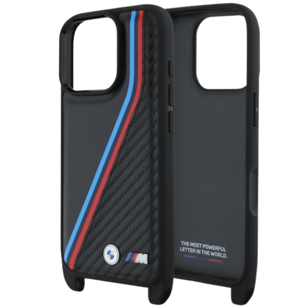 BMW BMHCP16X23 PSVTK Apple iPhone 16 Pro Max 6.9″ juodos spalvos kietas dėklas M Edition Carbon Tricolor Lines aprašymas - Prekės nuotrauka