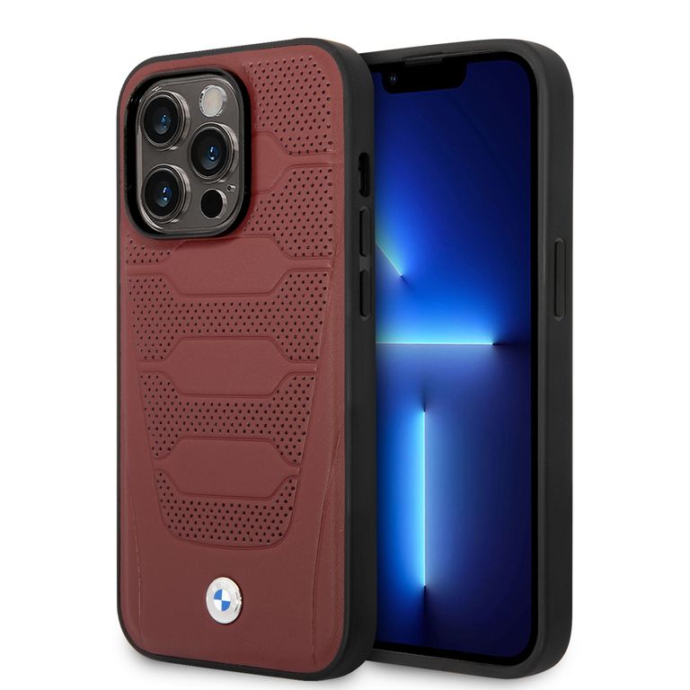 BMW BMHMP14L22RPSR dėklas Apple iPhone 14 Pro 6.1″ burgundy Leather Seats Pattern MagSafe aprašymas - Prekės nuotrauka