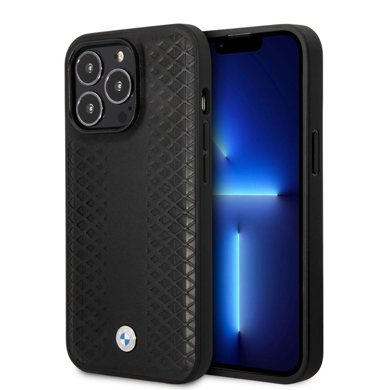 BMW BMHMP14X22RFGK dėklas iPhone 14 Pro Max 6.7″ juodos spalvos odinis su deimantiniu raštu MagSafe aprašymas - Prekės nuotrauka