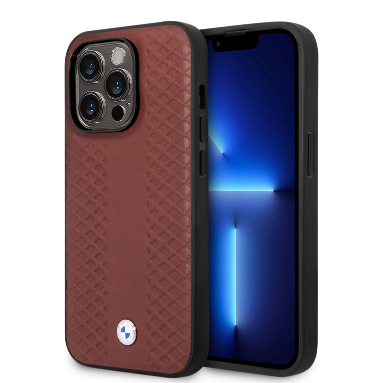BMW BMHMP14X22RFGR dėklas iPhone 14 Pro Max 6.7″ bordo spalvos odinis su deimantiniu raštu MagSafe aprašymas - Prekės nuotrauka