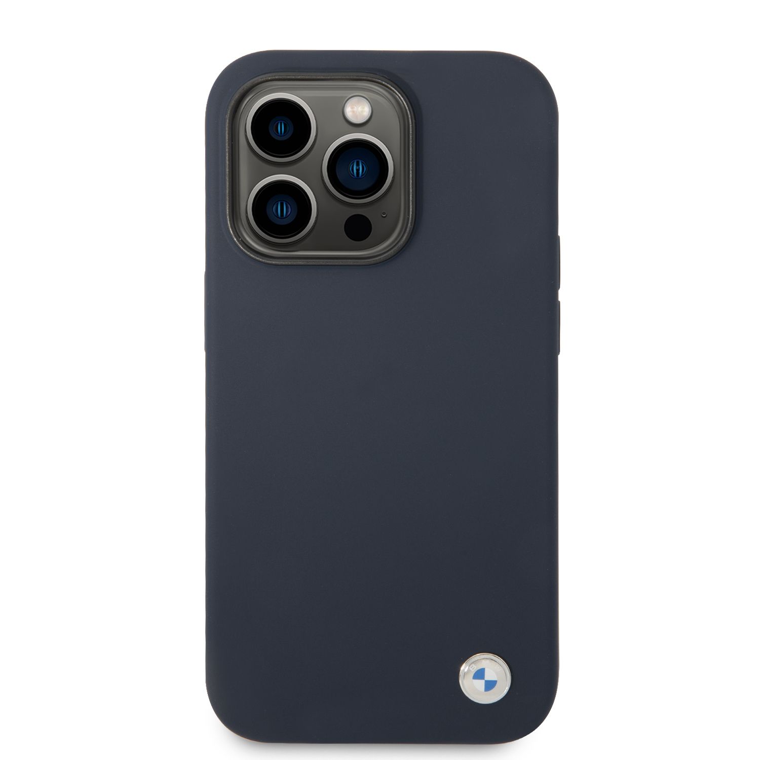 BMW BMHMP14XSILNA iPhone 14 Pro Max 6.7″ tamsiai mėlynas silikoninis dėklas su metaliniu logotipu ir MagSafe funkcija aprašymas - Prekės nuotrauka
