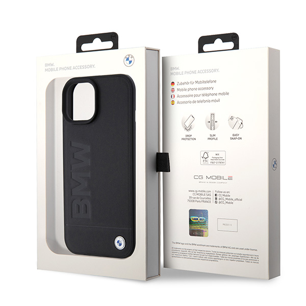 BMW BMHMP15SSLLBK Apple iPhone 15 14 13 6.1″ juodos spalvos Magsafe kietas dėklas Signature Logo Imprint aprašymas - Prekės nuotrauka