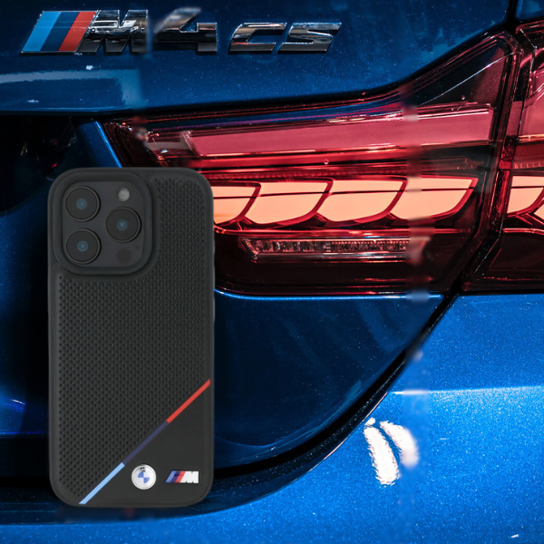 BMW BMHMP16L23 PUPDG Apple iPhone 16 Pro 6.3″ pilkas kietas dėklas M Perforated Tricolor Line MagSafe aprašymas - Prekės nuotrauka