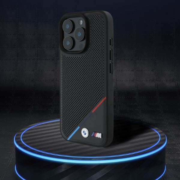 BMW BMHMP16L23 PUPDG Apple iPhone 16 Pro 6.3″ pilkas kietas dėklas M Perforated Tricolor Line MagSafe aprašymas - Prekės nuotrauka