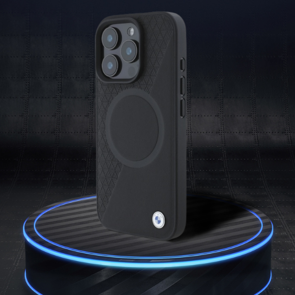 BMW BMHMP16X23RTPK iPhone 16 Pro Max 6.9″ juodos spalvos kietas dėklas Sign Leather Half Textured And Circle MagSafe aprašymas - Prekės nuotrauka