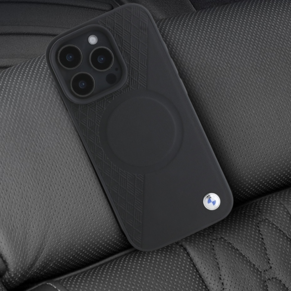 BMW BMHMP16X23RTPK iPhone 16 Pro Max 6.9″ juodos spalvos kietas dėklas Sign Leather Half Textured And Circle MagSafe aprašymas - Prekės nuotrauka