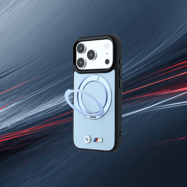 BMW Kevlar žiedinis stovas 360 MagSafe dėklas, skirtas iPhone 18 Pro Max / 17 Pro Max, mėlynas aprašymas - Prekės nuotrauka