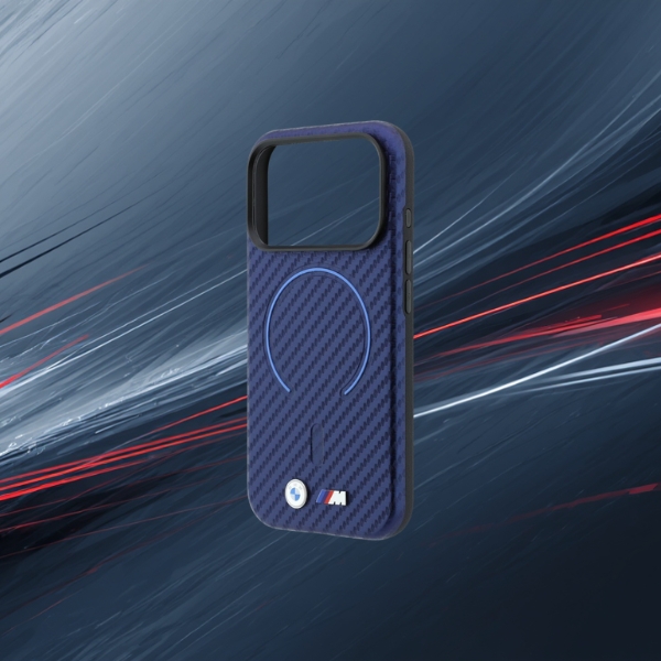 BMW M Carbon Printed Ring MagSafe dėklas, skirtas iPhone 18 Pro / 17 Pro, tamsiai mėlynas aprašymas - Prekės nuotrauka