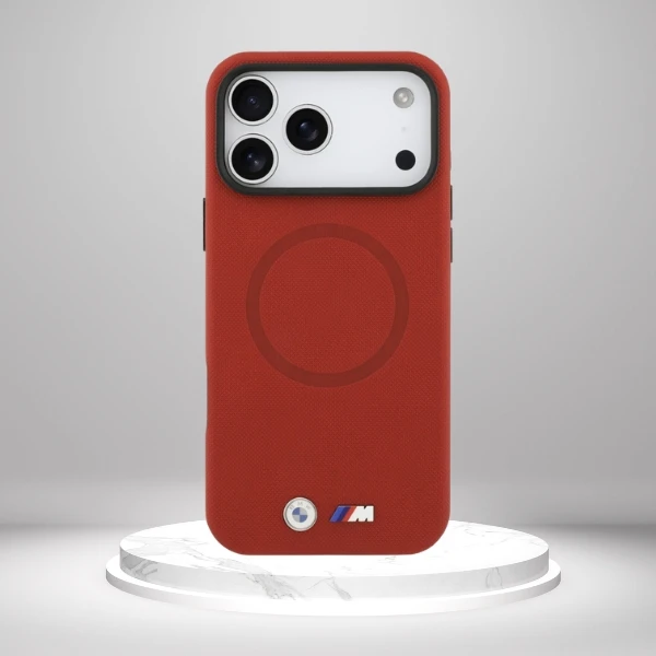 BMW M FW Metal Logo MagSafe dėklas skirtas Apple iPhone 17 Pro Max raudonos spalvos aprašymas - Prekės nuotrauka