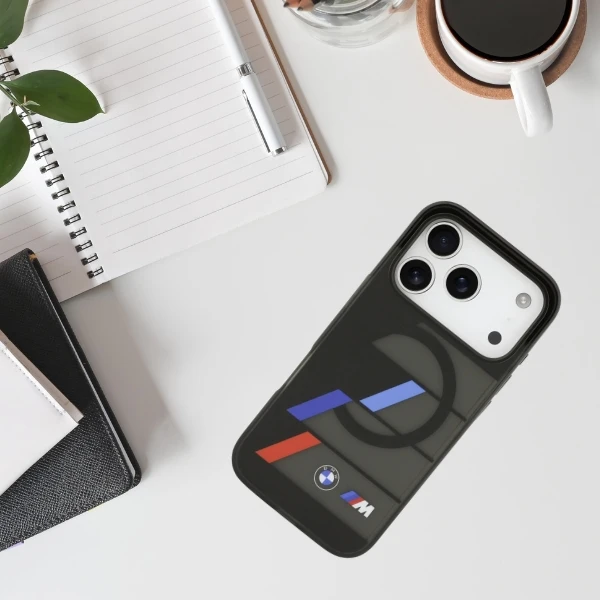 BMW M IML Metal Mygtukai Tricolor Lines MagSafe dėklas skirtas Apple iPhone 17 Pro Max Juodas aprašymas - Prekės nuotrauka
