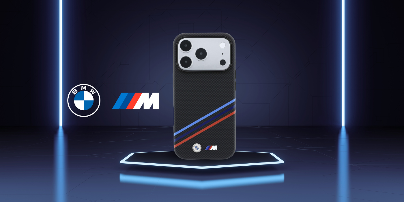 BMW M Quadrille dėklas su Kevlar raštu, tricolor linijomis ir metaliniu logotipu, MagSafe, skirtas iPhone 18 Pro / 17 Pro aprašymas - Prekės nuotrauka