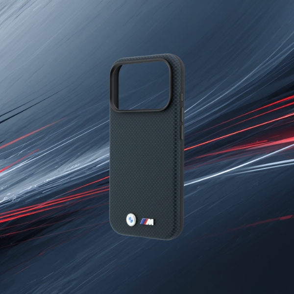 BMW M Quadrille Kevlar metalinis logotipas MagSafe dėklas, skirtas iPhone 18 Pro Max / 17 Pro Max, tamsiai mėlynas aprašymas - Prekės nuotrauka