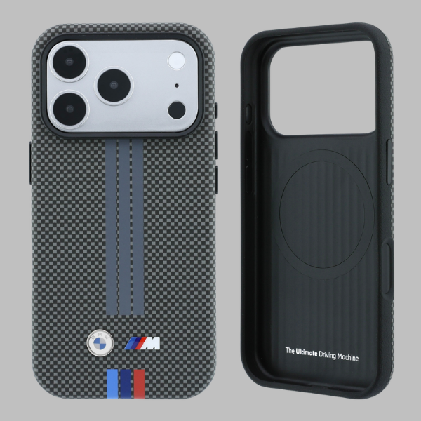 BMW M Quadrille Kevlar trijų spalvų linijų MagSafe dėklas, skirtas iPhone 18 Pro Max / 17 Pro Max, antracito spalvos aprašymas - Prekės nuotrauka