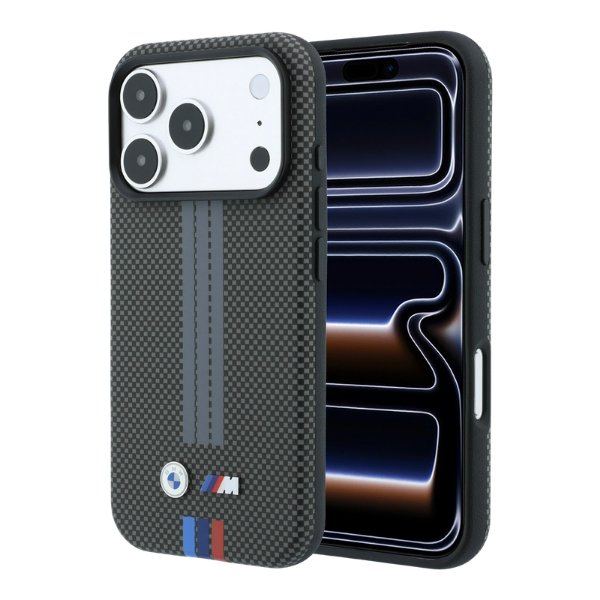 BMW M Quadrille Kevlar trijų spalvų linijų MagSafe dėklas, skirtas iPhone 18 Pro Max / 17 Pro Max, antracito spalvos aprašymas - Prekės nuotrauka