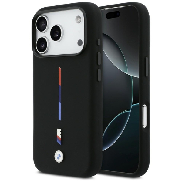 BMW M Silicon Tricolor Line MagSafe Dėklas skirtas Apple iPhone 17 Pro juodos spalvos aprašymas - Prekės nuotrauka