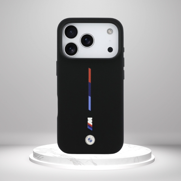 BMW M Silicon Tricolor Line MagSafe Dėklas skirtas Apple iPhone 17 Pro juodos spalvos aprašymas - Prekės nuotrauka