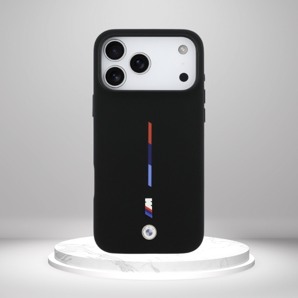 BMW M Silicon Tricolor Line MagSafe Dėklas skirtas Apple iPhone 17 Pro Max juodos spalvos aprašymas - Prekės nuotrauka