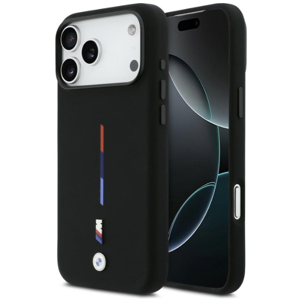 BMW M Silicon Tricolor Line MagSafe Dėklas skirtas Apple iPhone 17 Pro Max juodos spalvos aprašymas - Prekės nuotrauka