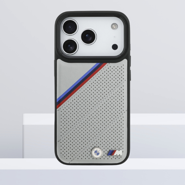 BMW M Tricolor Metal Logo MagSafe dėklas Apple iPhone 17 Pro pilkos spalvos aprašymas - Prekės nuotrauka