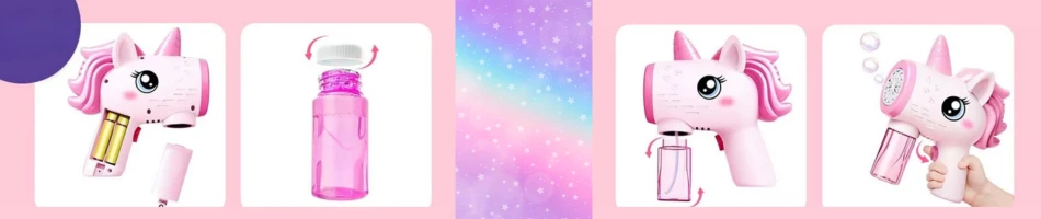 KIK Burbulų pistoletas Beline unicorn rožinės spalvos aprašymas - Prekės nuotrauka KIK Burbulų pistoletas Beline unicorn rožinės spalvos aprašymas - Prekės nuotrauka