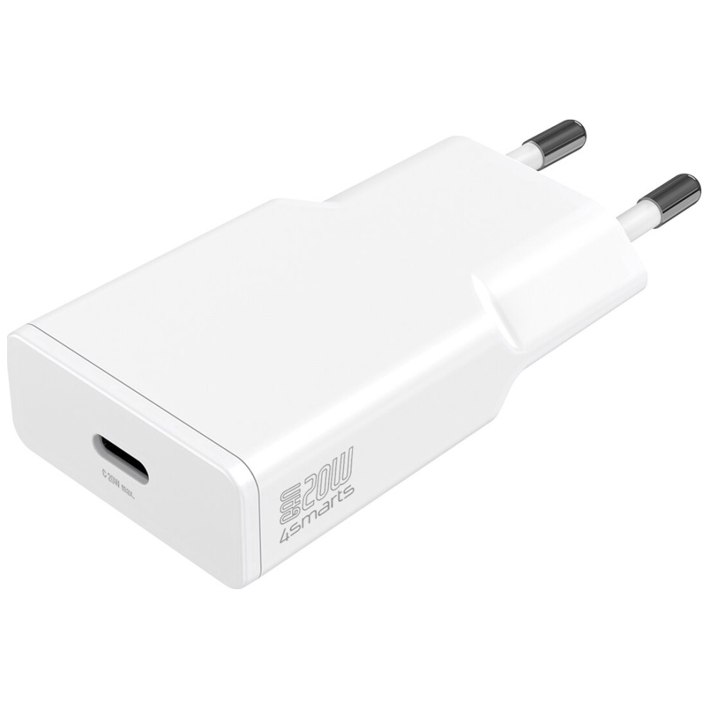 Kabelių rinkinys 4smarts PDPlug Slim 20W GaN USB-C sieninis įkroviklis + 1,5 m USB-C kabelis baltos spalvos aprašymas - Prekės nuotrauka