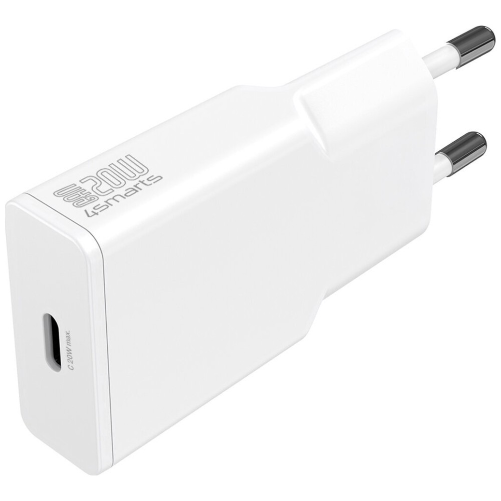 Kabelių rinkinys 4smarts PDPlug Slim 20W GaN USB-C sieninis įkroviklis + 1,5 m USB-C kabelis baltos spalvos aprašymas - Prekės nuotrauka