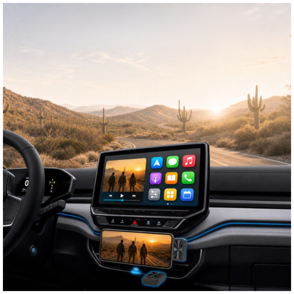 Car keitiklis 4smarts transmetimas Screen Mirroring CarPlay juodos spalvos aprašymas - Prekės nuotrauka