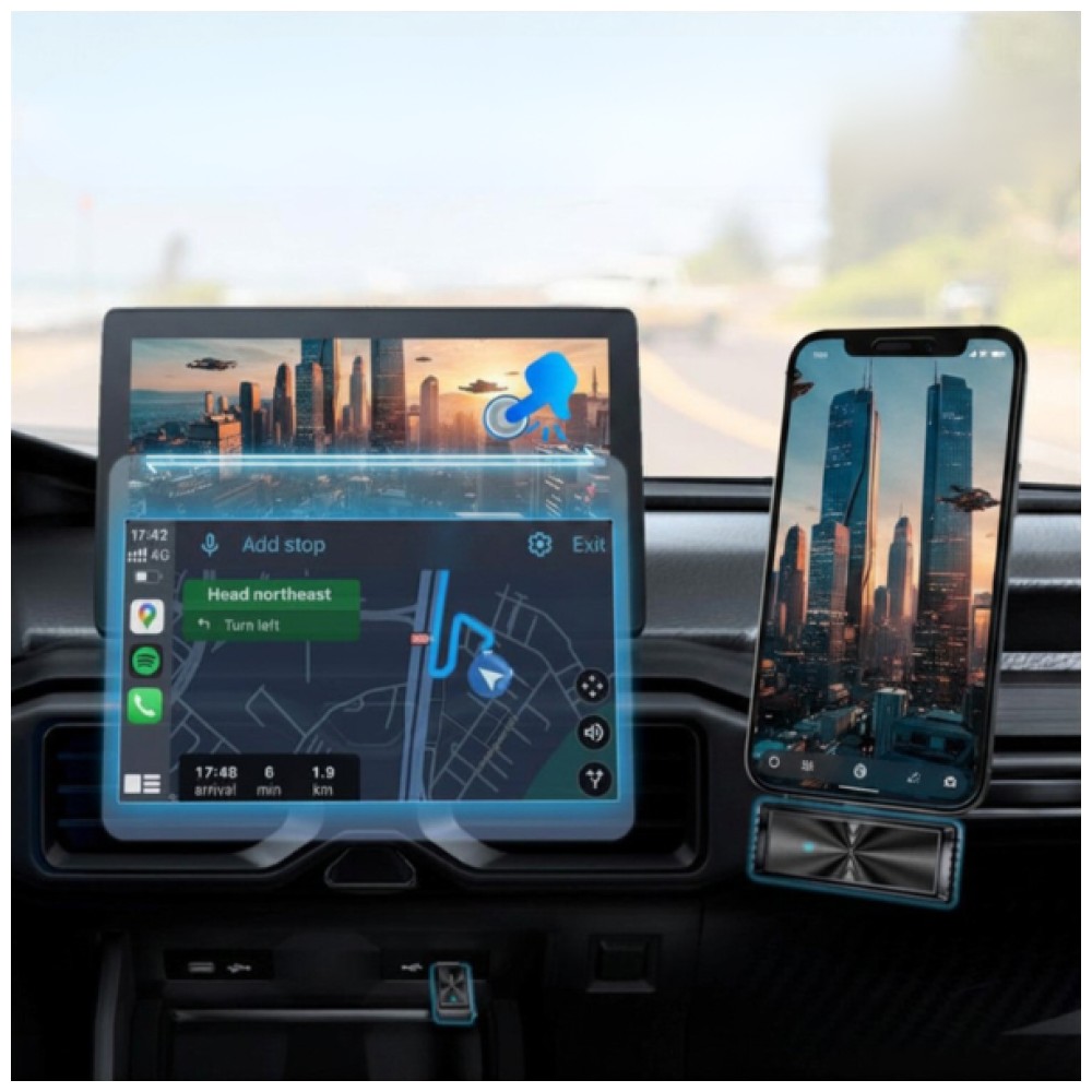 Car keitiklis 4smarts transmetimas Screen Mirroring CarPlay juodos spalvos aprašymas - Prekės nuotrauka