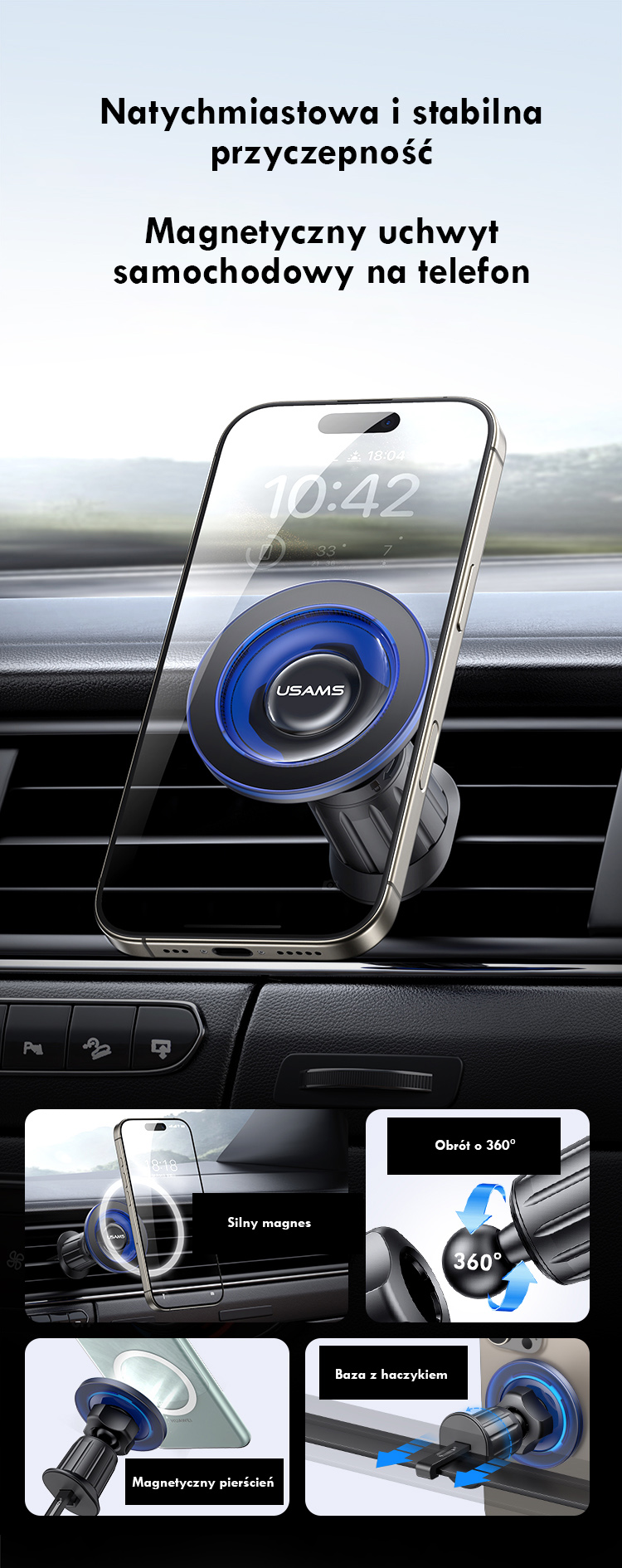 Automobilinis laikiklis USAMS ZJ081 magnetinis, skirtas oro išleidimo angai aprašymas - Prekės nuotrauka Automobilinis laikiklis USAMS ZJ081 magnetinis, skirtas oro išleidimo angai aprašymas - Prekės nuotrauka