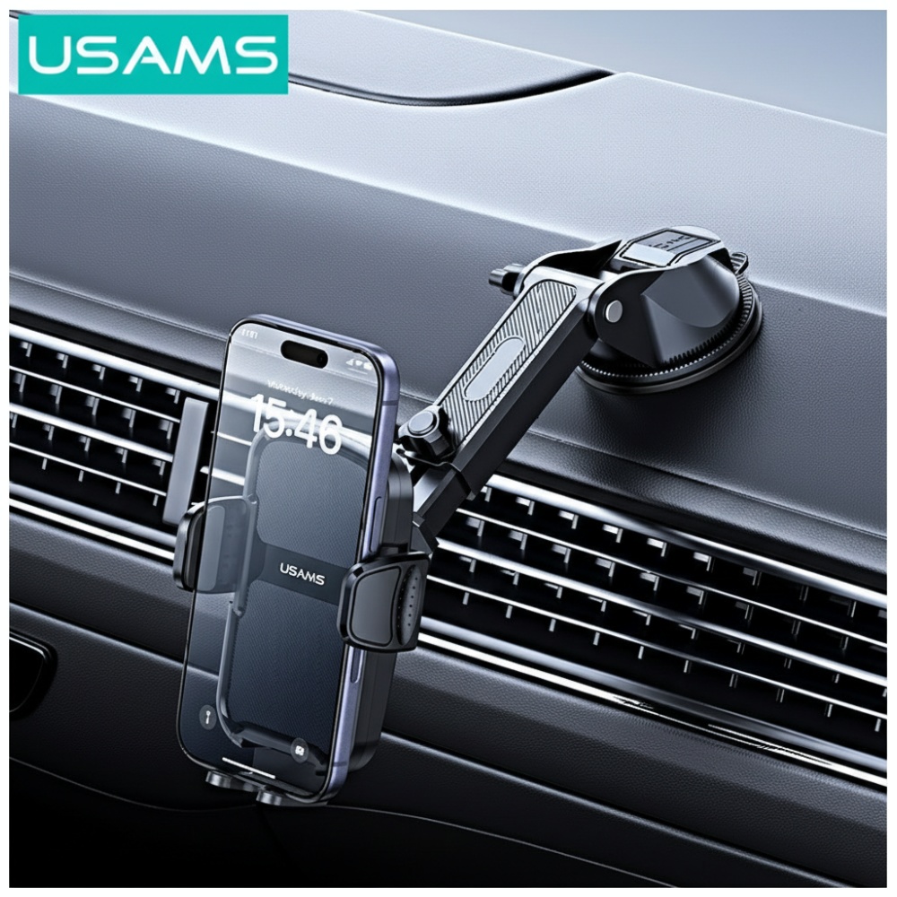 Car holder USAMS ZJ086 for windshield/dashboard juodos spalvos aprašymas - Prekės nuotrauka