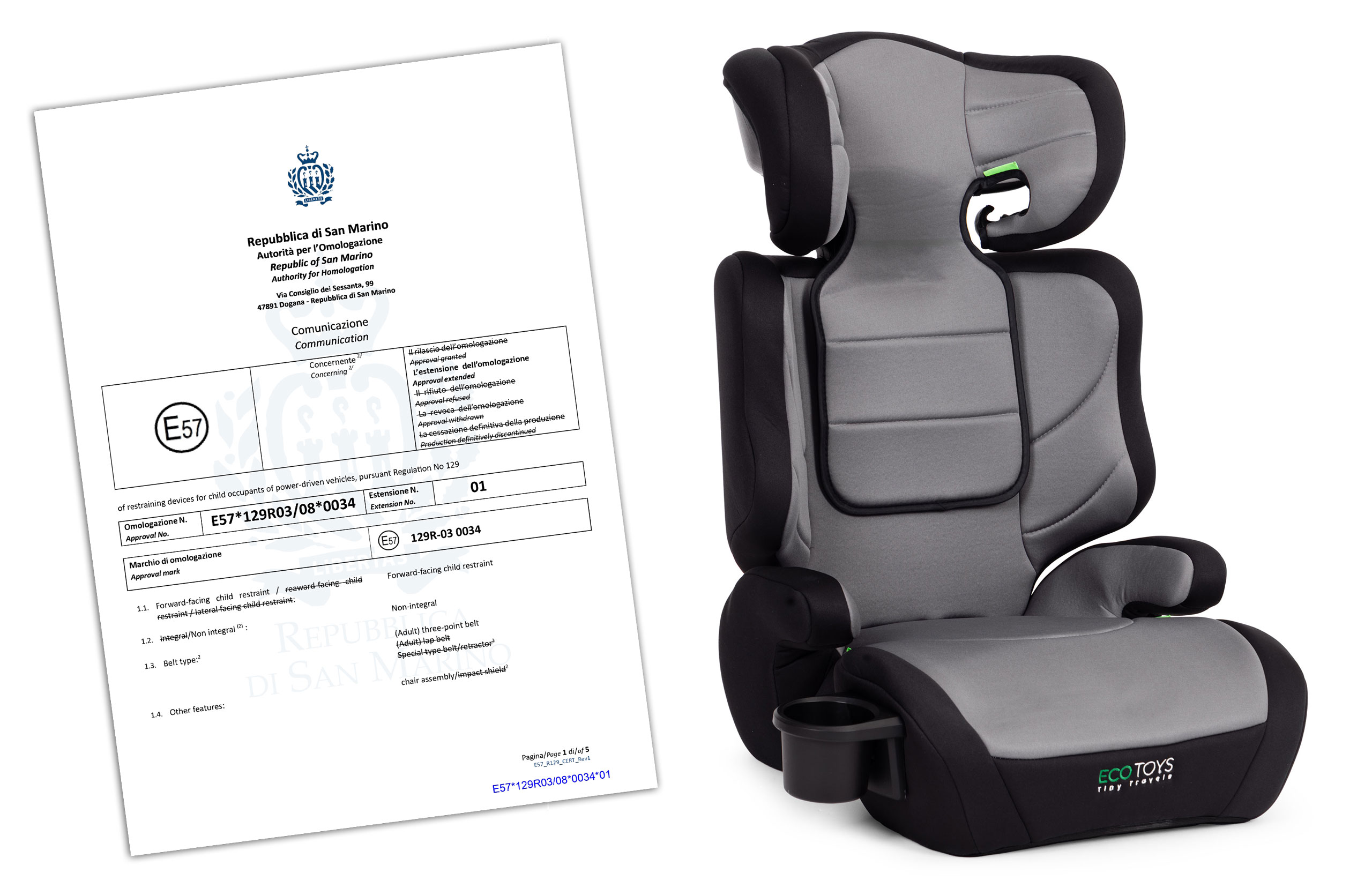 Car Seat for Children 2-in-1 Booster i-SIZE Height 100-150 cm Cup Holder ECOTOYS aprašymas - Prekės nuotrauka