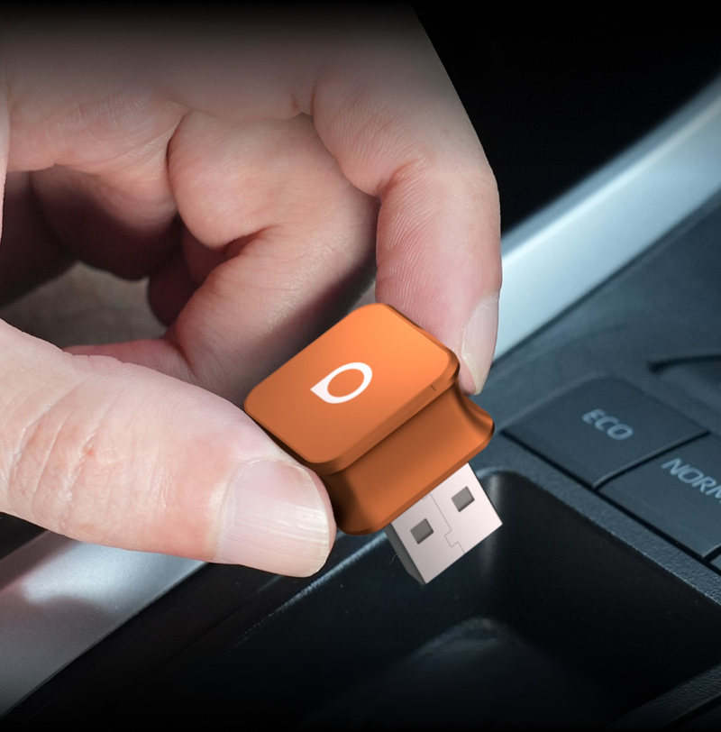Automobilinis siųstuvas Ottocast CP88-T Mini Cube Bluetooth oranžinis aprašymas - Prekės nuotrauka