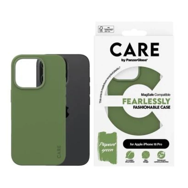 Panzer Glass CARE by PanzerGlass Fashion Apple iPhone 16 Pro 6.3" dėklas telefonui žalios spalvos/dėklas telefonui žalios spalvos MagSafe 1386 aprašymas - Prekės nuotrauka Panzer Glass CARE by PanzerGlass Fashion Apple iPhone 16 Pro 6.3" dėklas telefonui žalios spalvos/dėklas telefonui žalios spalvos MagSafe 1386 aprašymas - Prekės nuotrauka