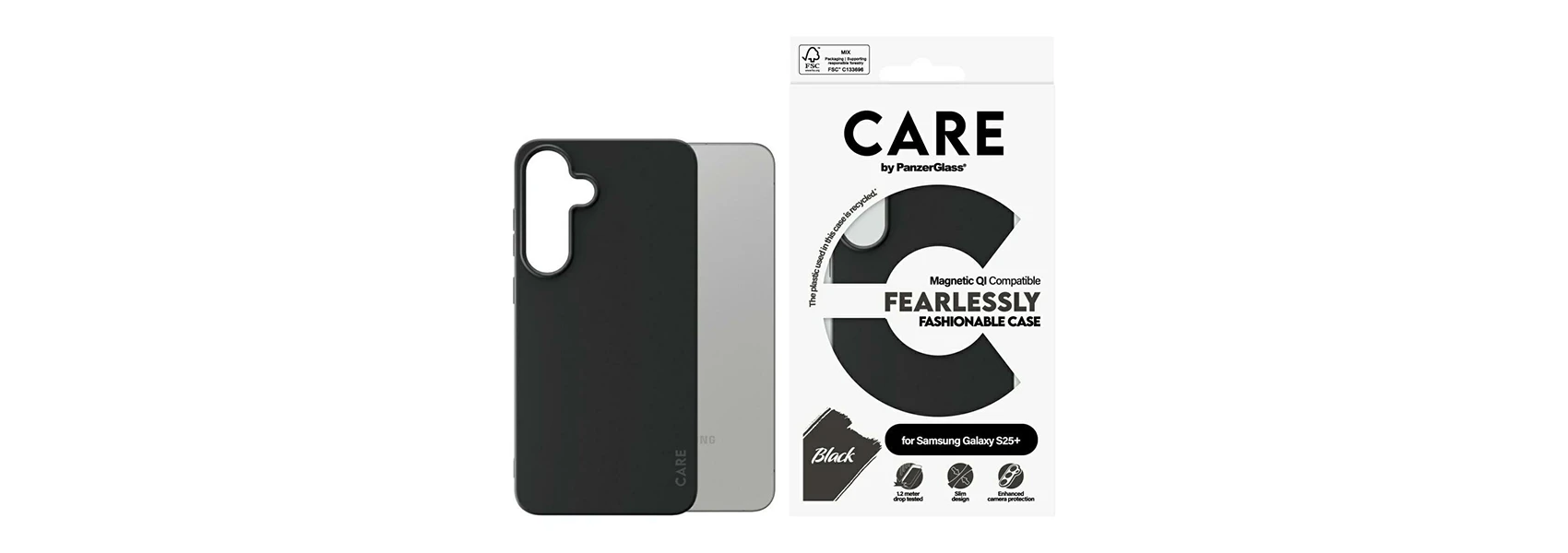 Panzer Glass CARE by PanzerGlass Fashion QI Samsung Galaxy S25 Plus - dėklas telefonui juodos spalvos aprašymas - Prekės nuotrauka