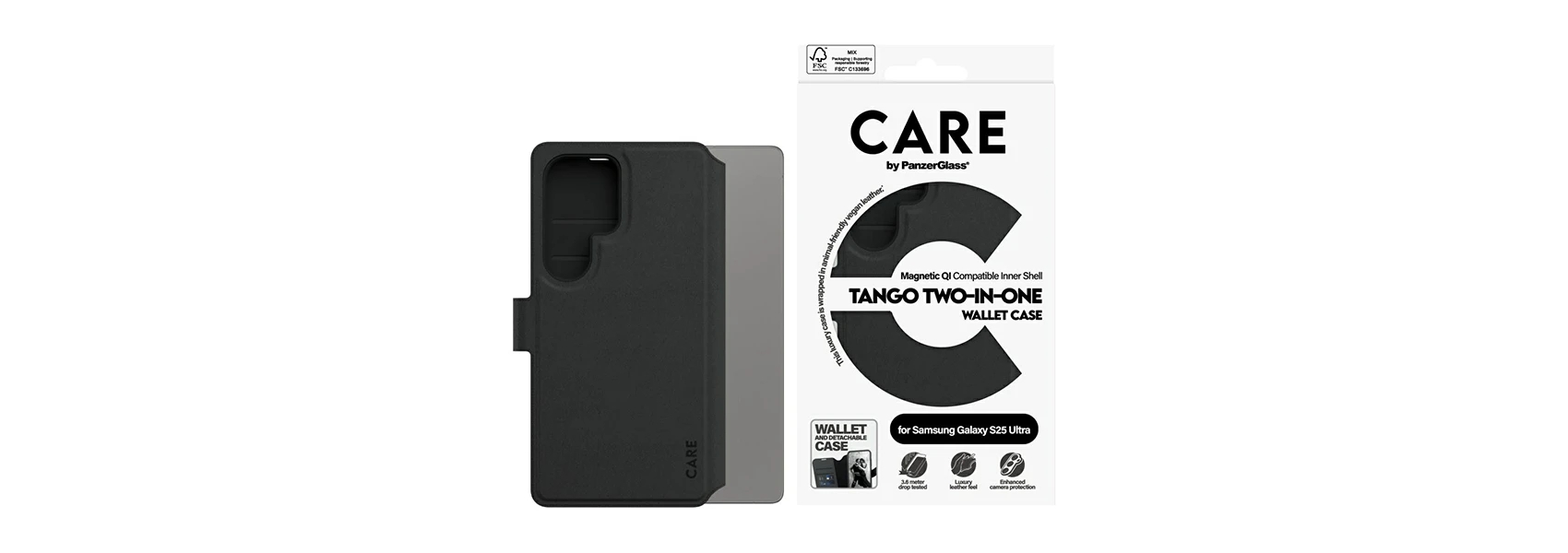 Dėklas Panzer Glass CARE by PanzerGlass Feature Case Tango Du viename piniginė Qi Suderinamas Samsung Galaxy S25 Ultra, Juodas aprašymas - Prekės nuotrauka
