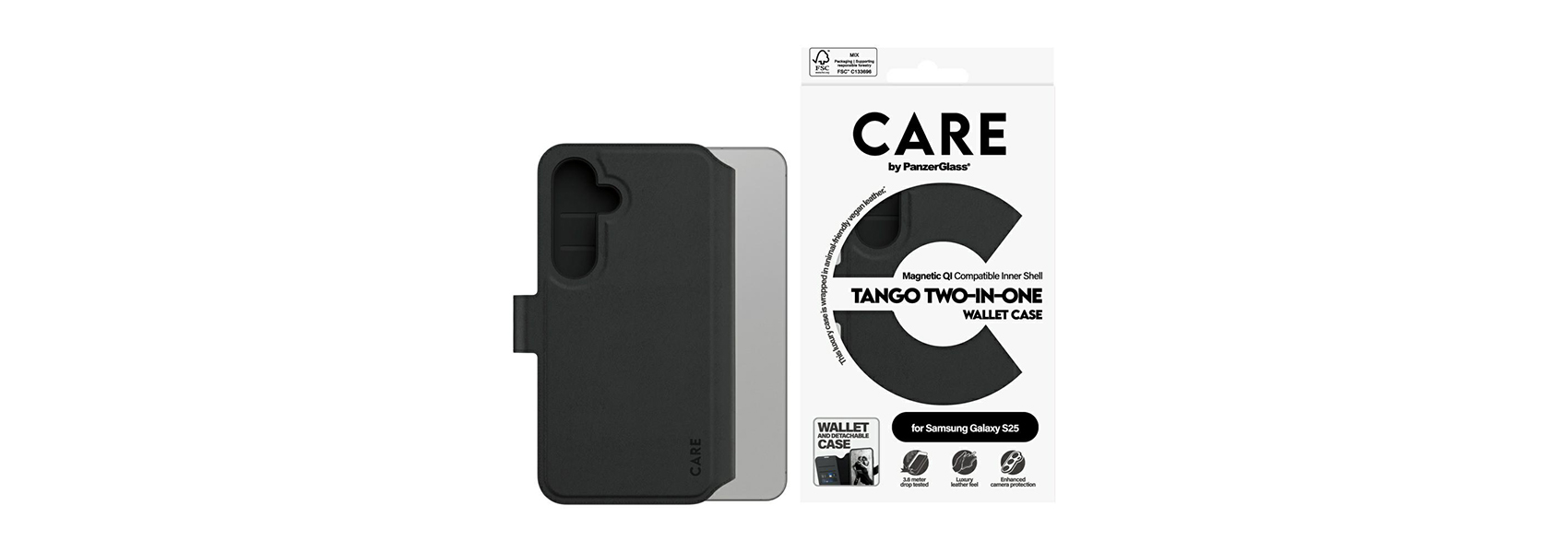 Dėklas Panzer Glass CARE by PanzerGlass Feature Case Tango Du viename piniginė Qi Suderinamas Samsung Galaxy S25 Plus, Juodas aprašymas - Prekės nuotrauka