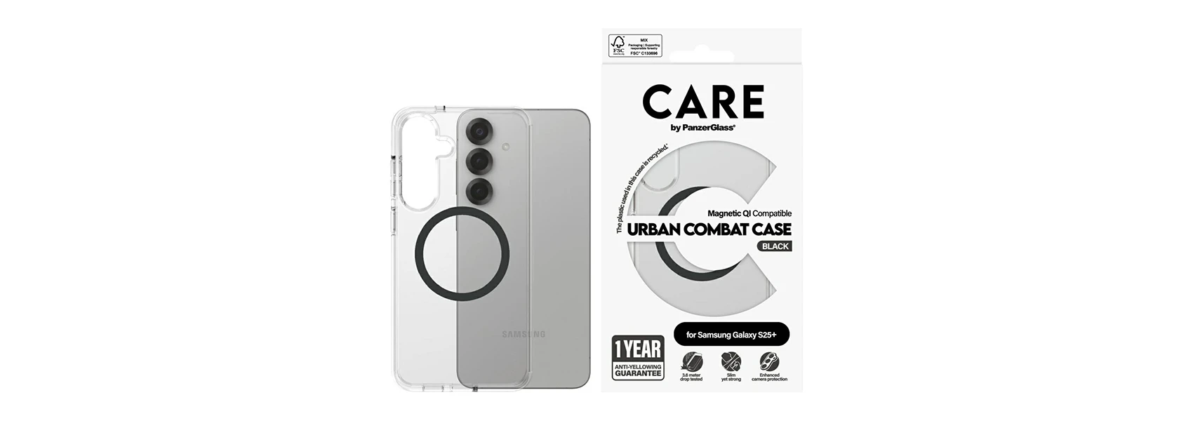 Panzer Glass CARE by PanzerGlass Flagship Urban Combat Juodas QI Samsung Galaxy S25 Plus dėklas telefonui skaidrus aprašymas - Prekės nuotrauka