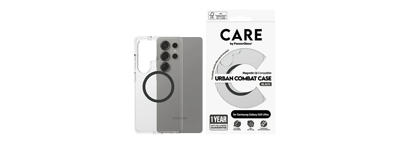 Panzer Glass CARE by PanzerGlass Flagship Urban Combat dėklas telefonui juodos spalvos QI Samsung Galaxy S25 Ultra - dėklas telefonui skaidrus aprašymas - Prekės nuotrauka